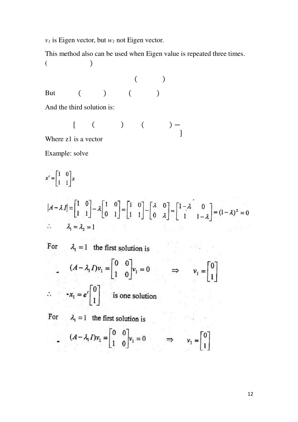 v 1 is eigen vector but w 1 not eigen vector