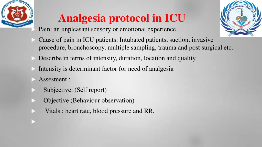 analgesia protocol in icu pain an unpleasant