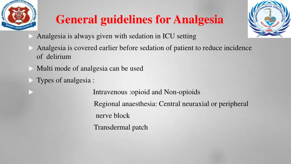 general guidelines for analgesia