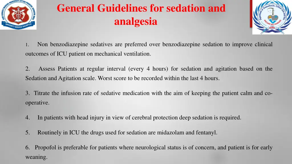 general guidelines for sedation and analgesia