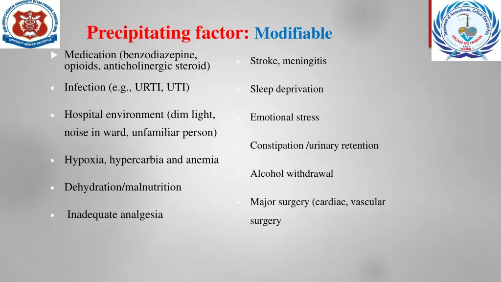 precipitating factor modifiable