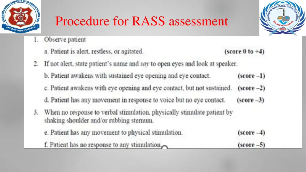 procedure for rass assessment