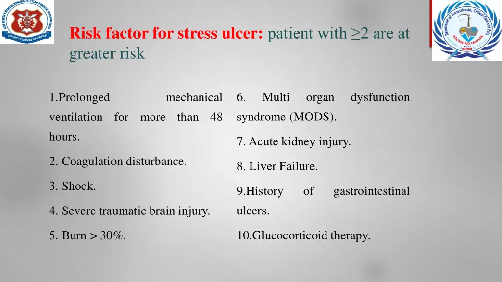 risk factor for stress ulcer patient with