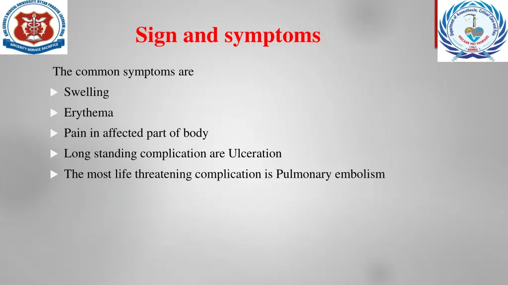 sign and symptoms