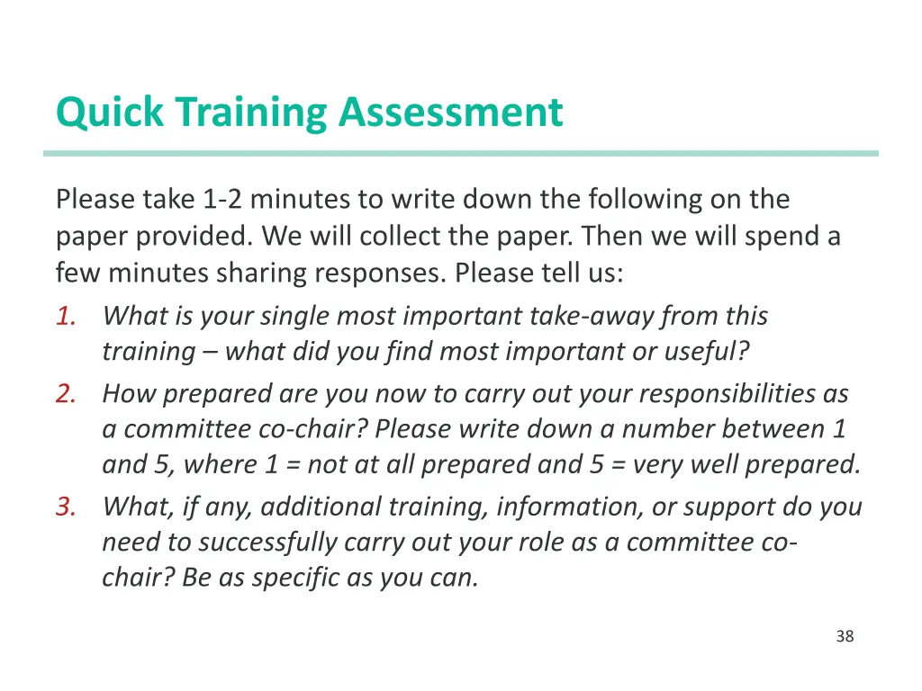 quick training assessment