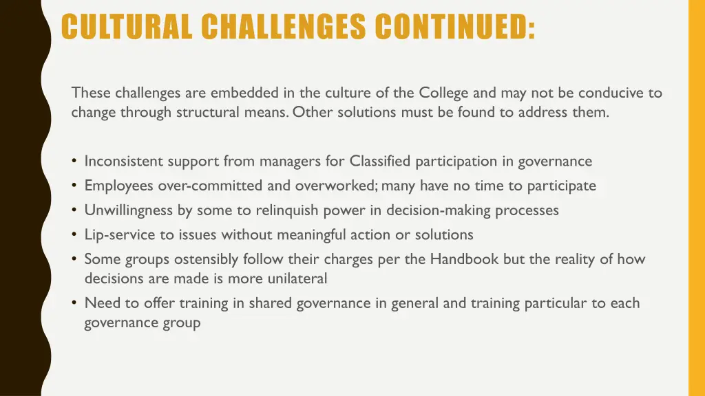 cultural challenges continued