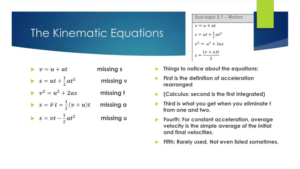 the kinematic equations