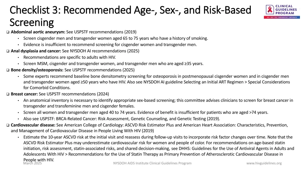 checklist 3 recommended age checklist
