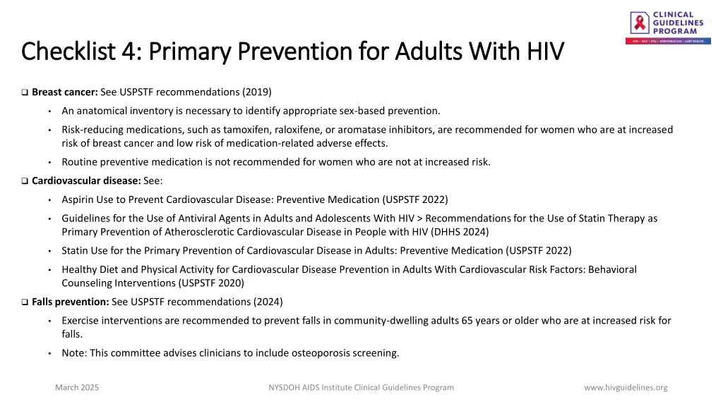 checklist 4 primary prevention for adults with