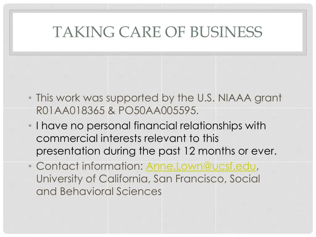 taking care of business