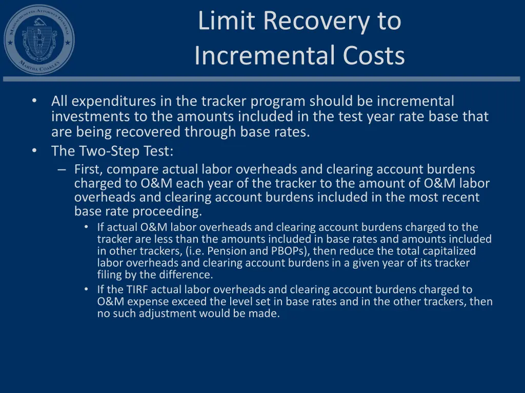 limit recovery to incremental costs