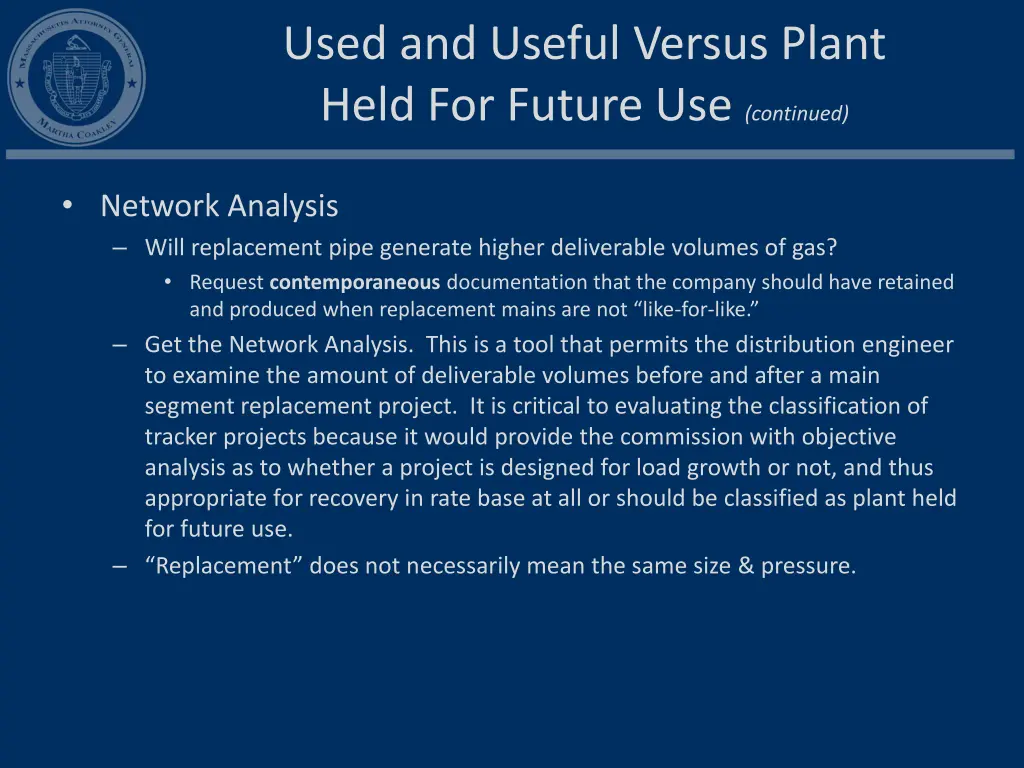 used and useful versus plant held for future