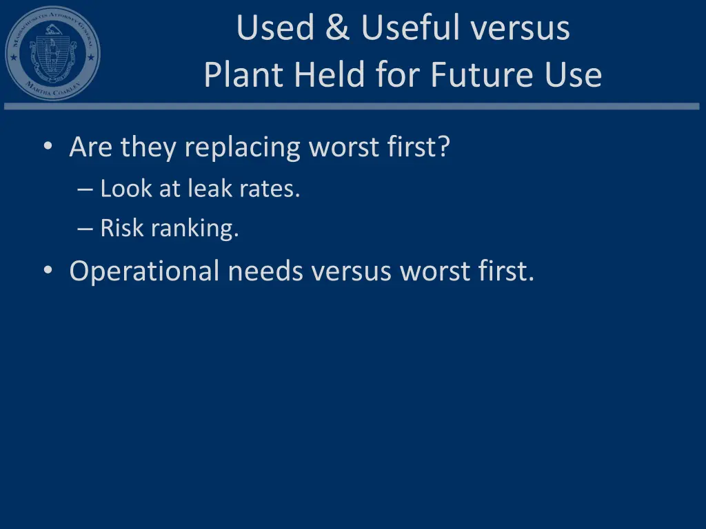 used useful versus plant held for future use