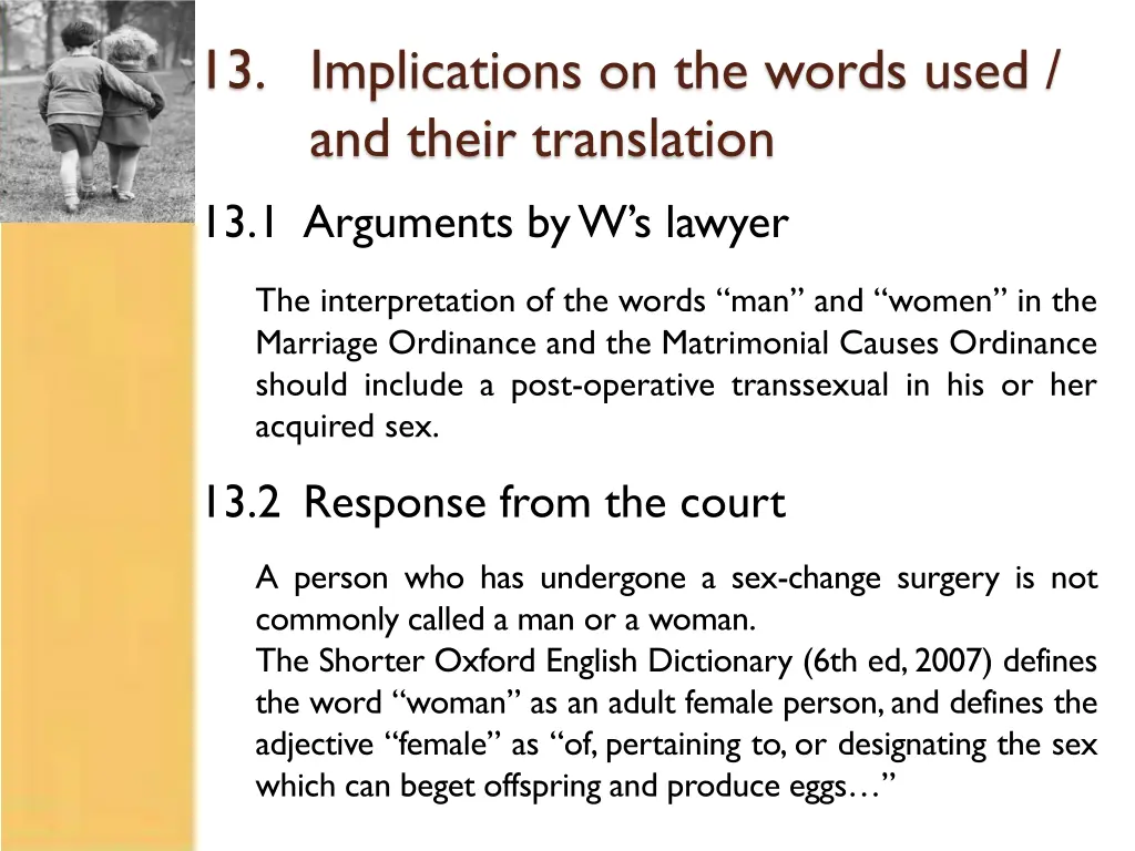 13 implications on the words used and their