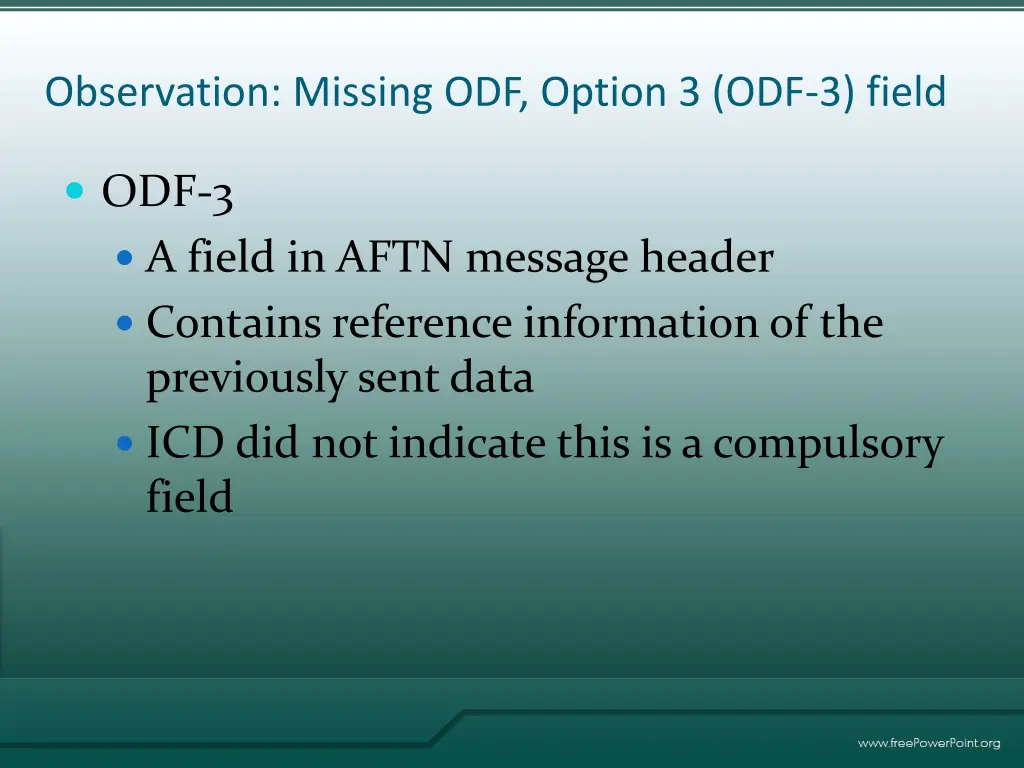 observation missing odf option 3 odf 3 field