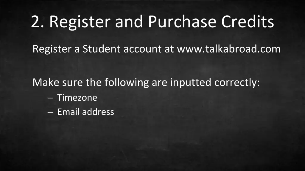 2 register and purchase credits