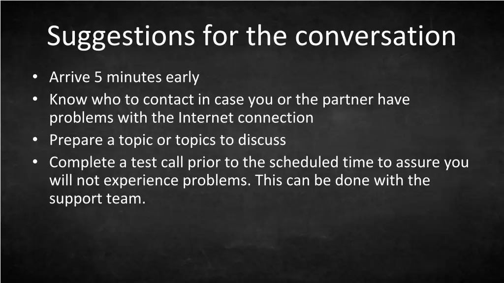 suggestions for the conversation