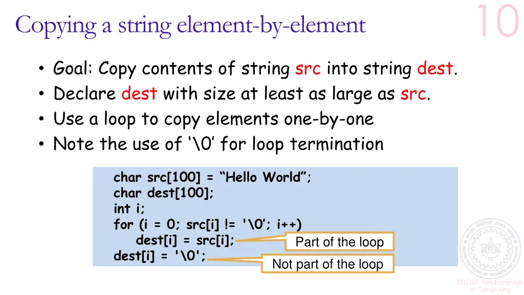 copying a string element by element