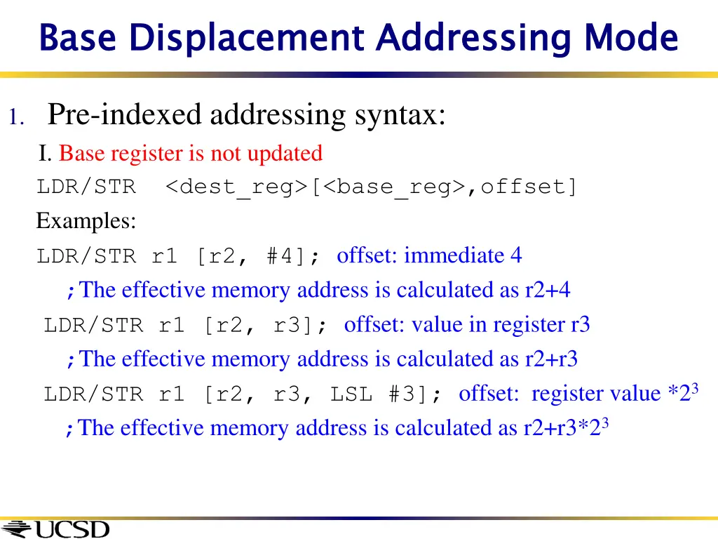 base displacement addressing mode 1