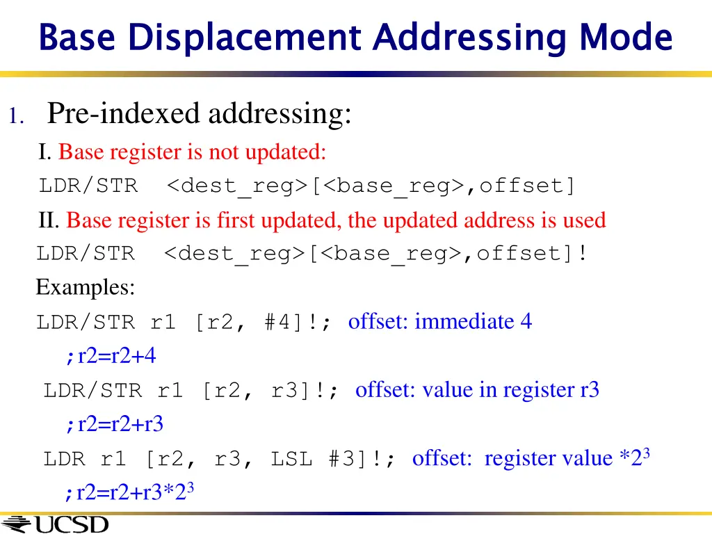 base displacement addressing mode 2