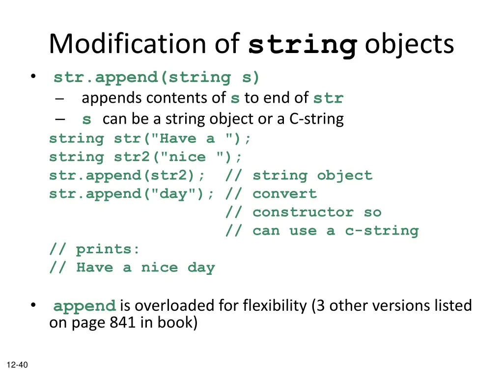 modification of string objects str append string