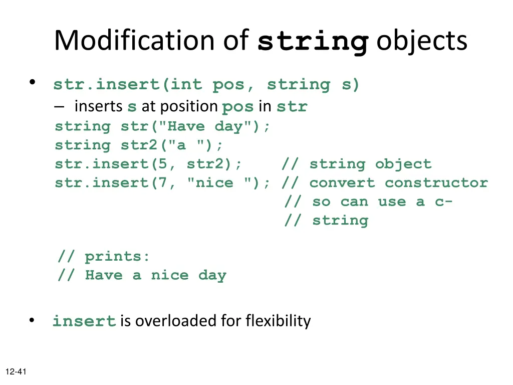 modification of string objects str insert