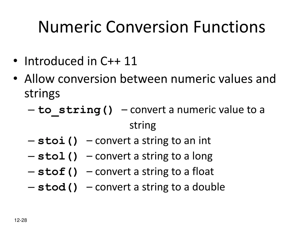 numeric conversion functions