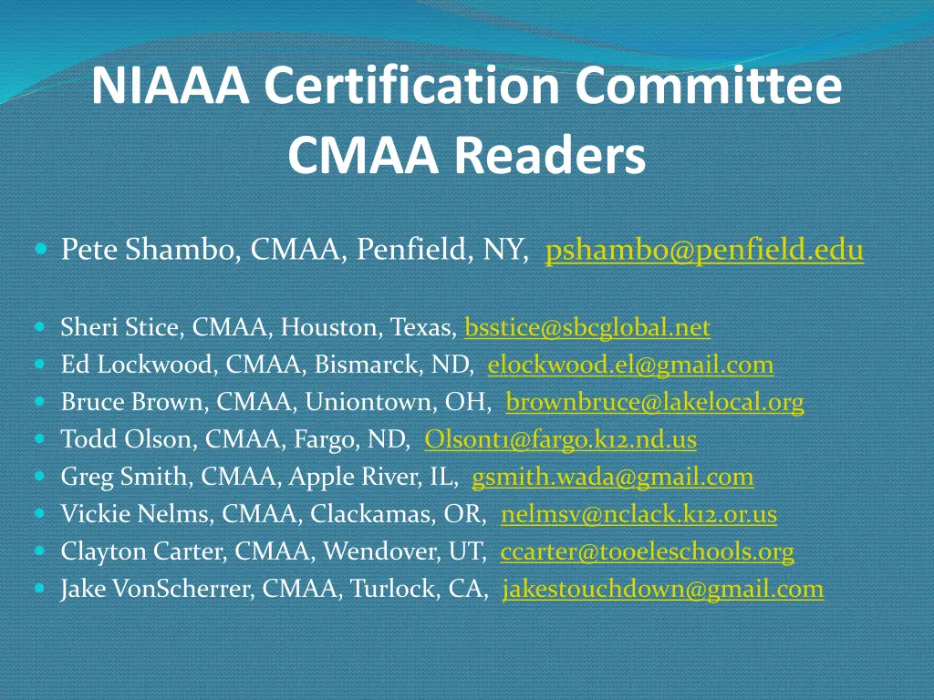 niaaa certification committee cmaa readers