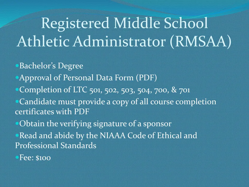 registered middle school athletic administrator