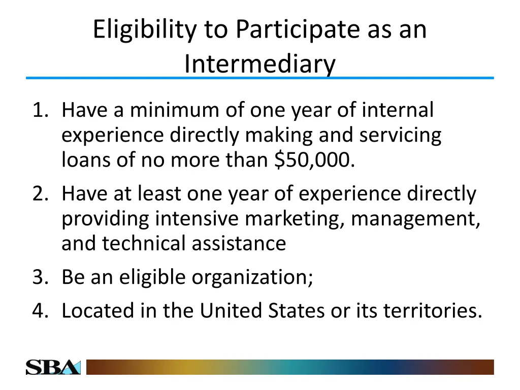 eligibility to participate as an intermediary