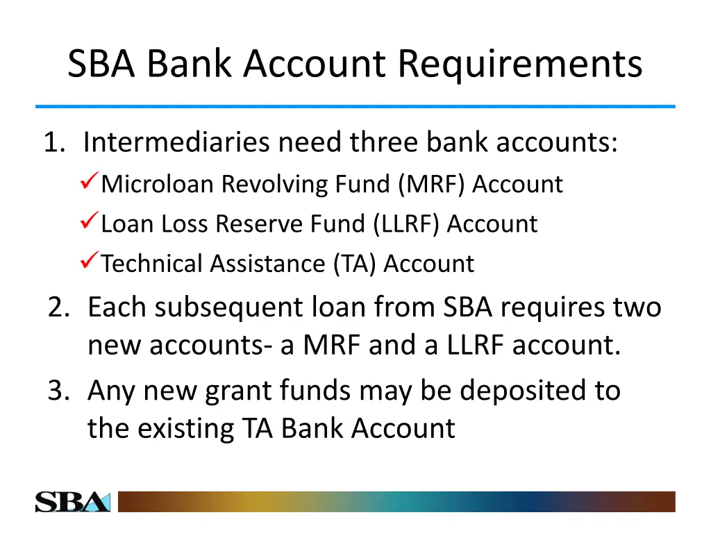 sba bank account requirements