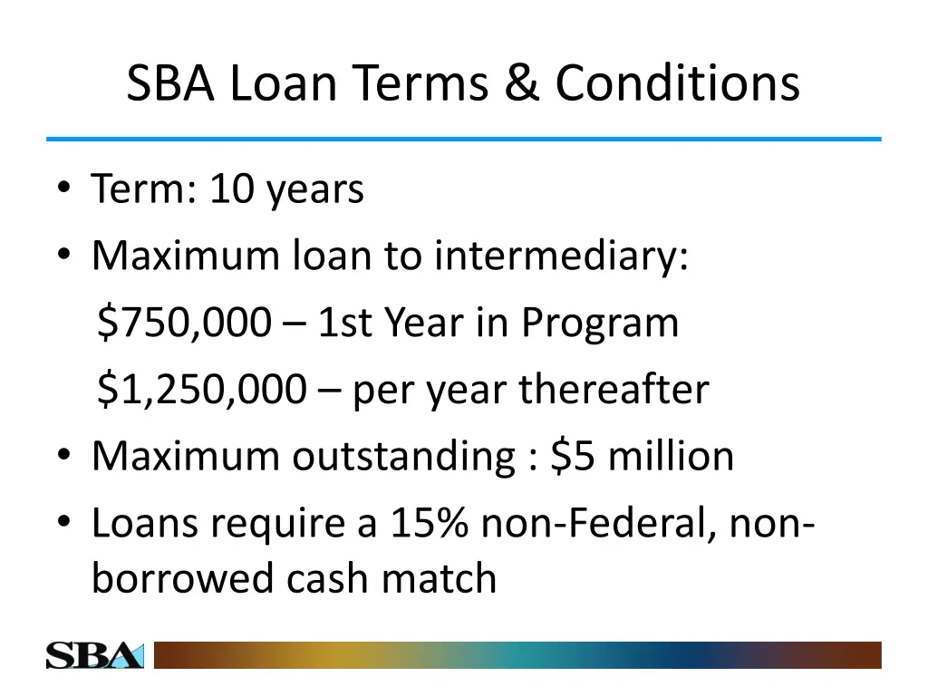 sba loan terms conditions