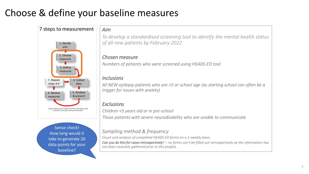 choose define your baseline measures