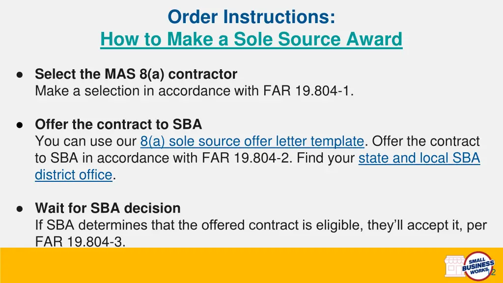 order instructions how to make a sole source award 1