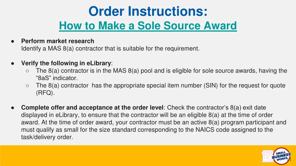 order instructions how to make a sole source award