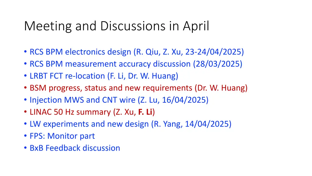 meeting and discussions in april