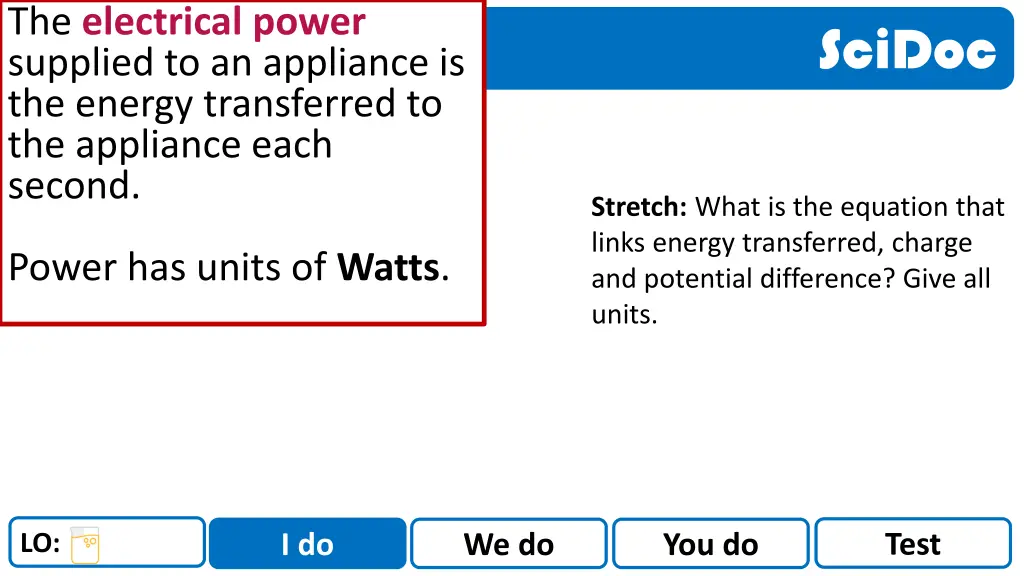 the electrical power supplied to an appliance