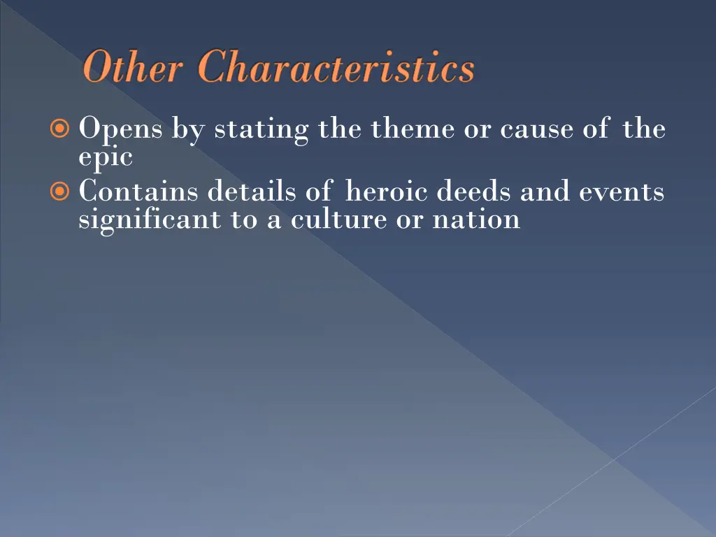other characteristics opens by stating the theme