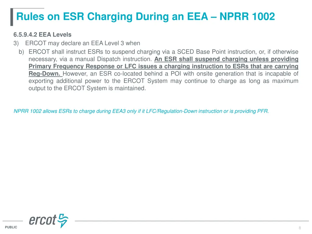 rules on esr charging during an eea nprr 1002 1