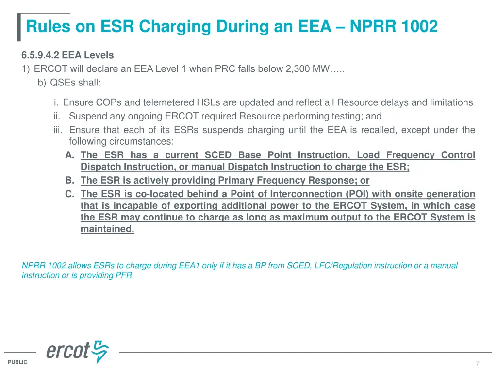 rules on esr charging during an eea nprr 1002