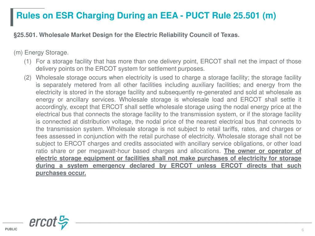 rules on esr charging during an eea puct rule