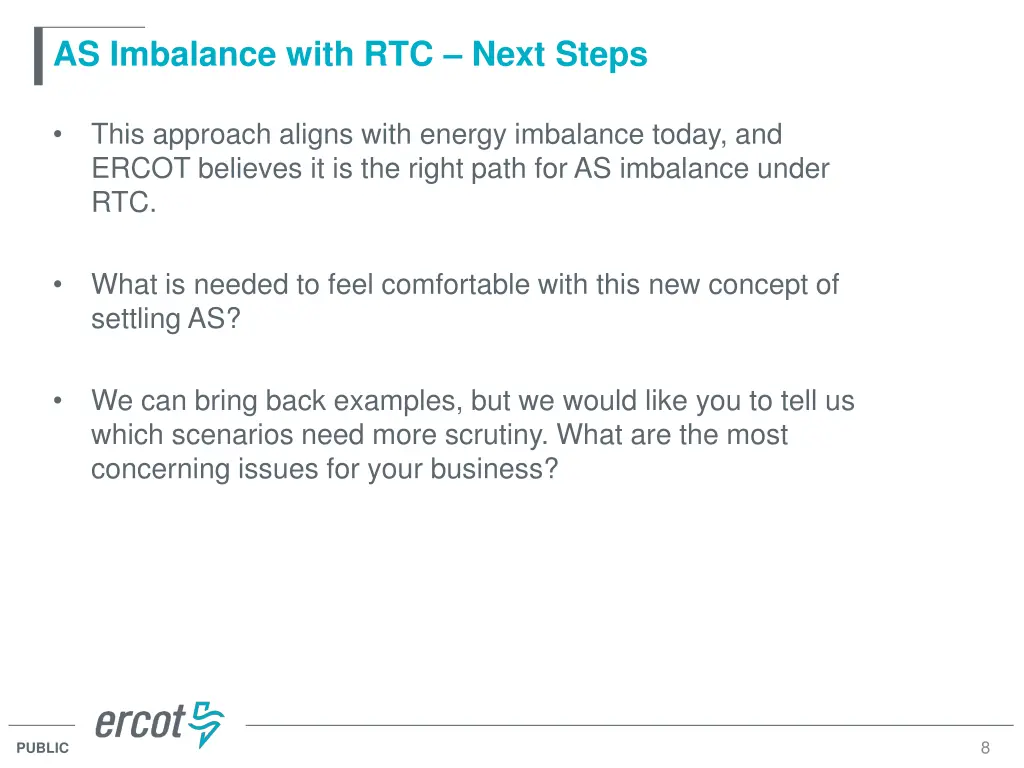 as imbalance with rtc next steps