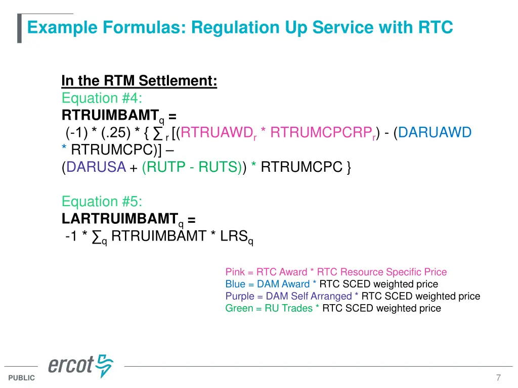example formulas regulation up service with rtc 1
