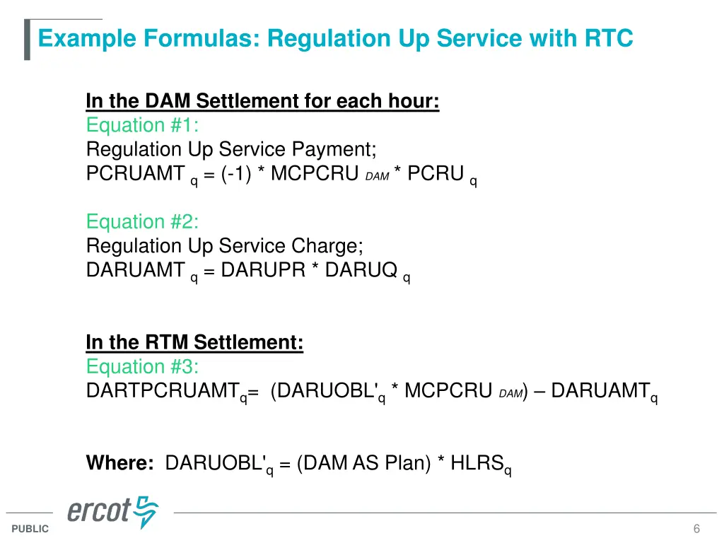 example formulas regulation up service with rtc