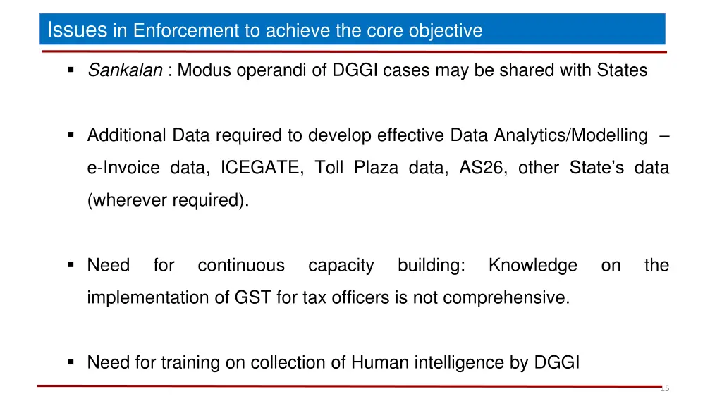 issues in enforcement to achieve the core