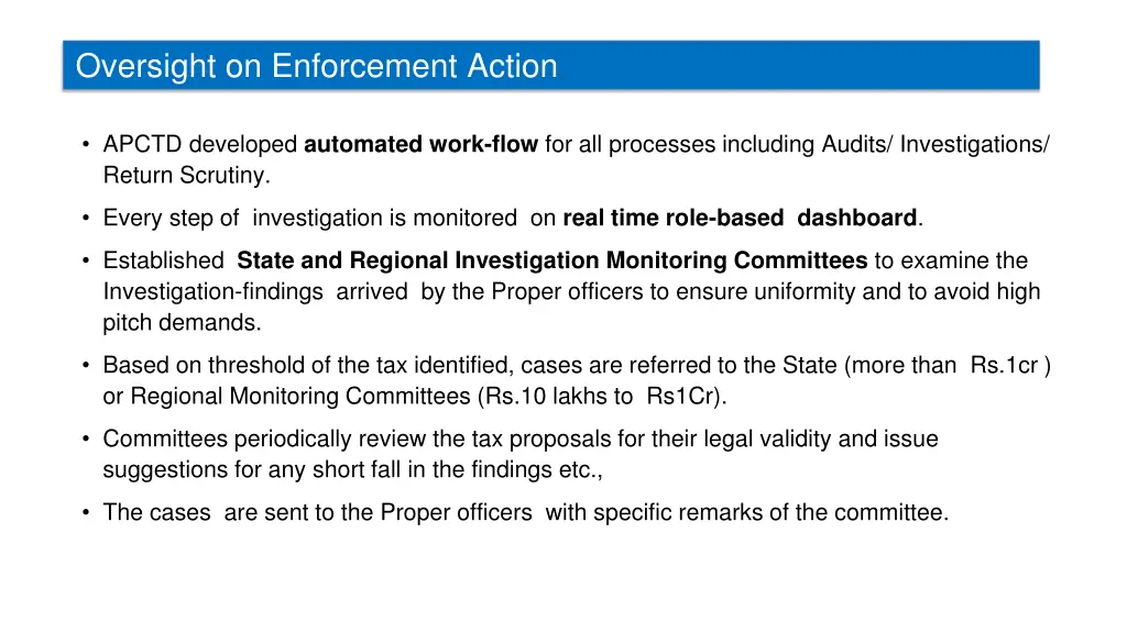 oversight on enforcement action