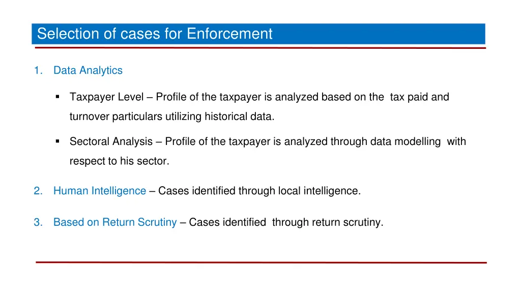 selection of cases for enforcement