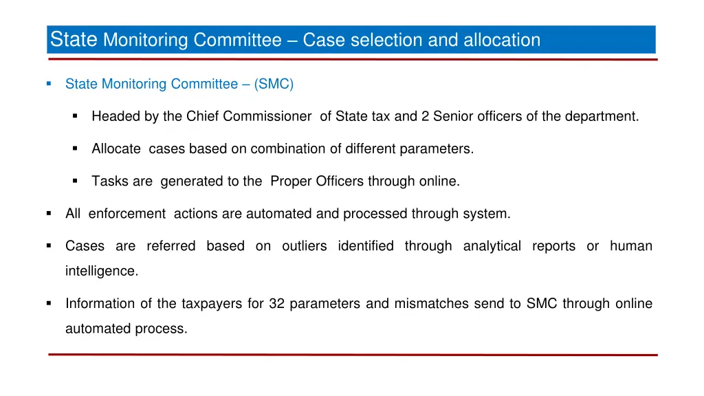 state monitoring committee case selection