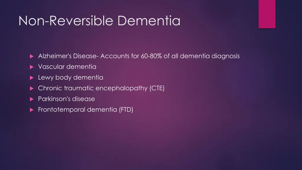 non reversible dementia