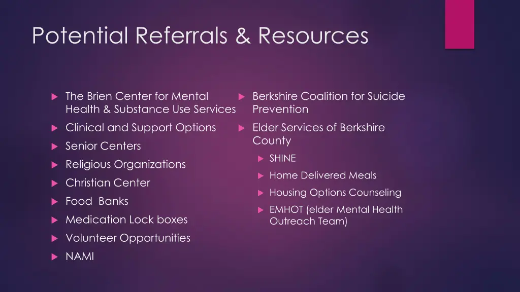 potential referrals resources